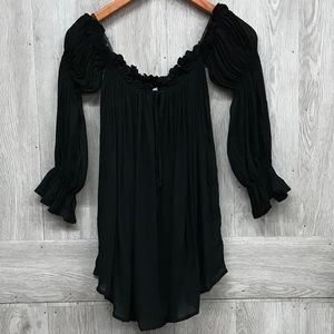 Black Cold Shoulder Ruffled Long Sleeve Top BB725
